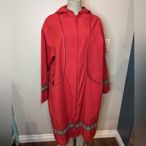 Vintage 60s Red shell overcoat Jacket with embroidery plus size 1x